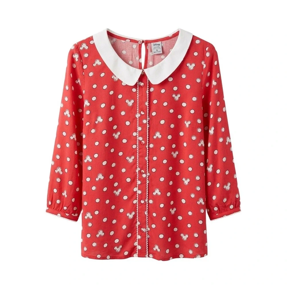 Disney LC Lauren Conrad Minnie Mouse Red Polka Dot Peter Pan‎ Collar Blouse S